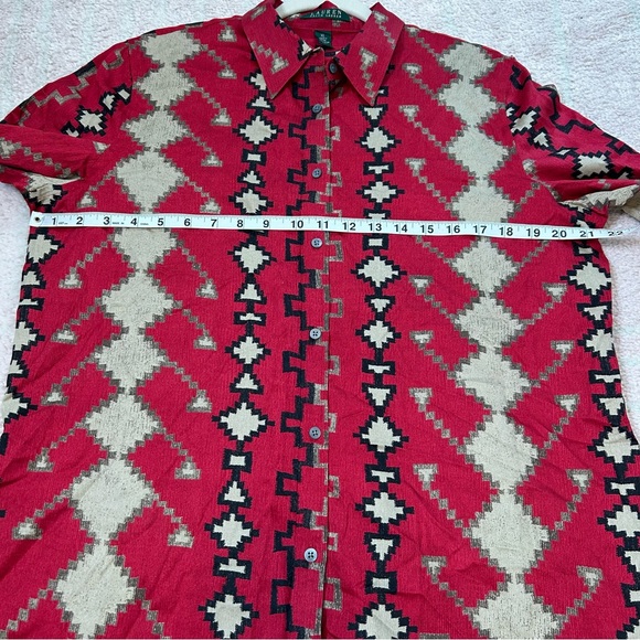 Lauren Ralph Lauren Red TanSouthwest Button Up Blouse 90's Size XL Western Rodeo - Picture 7 of 10
